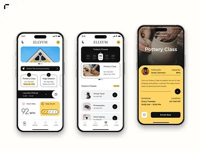 Senior Residence app branding design logo senior ui ux yellow