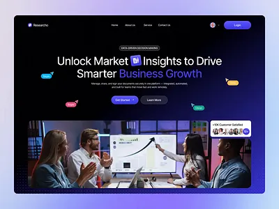 Market Research Agency Landing Page UI - Researcho agency analytic animation business clean data gradient landing market page platform reasearch saas ui ux visualization