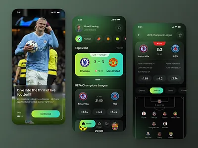 Live Football Companion App app design betting football app live football mobile mobile app mobile ui modern app ui popular sports app ui ui design ux