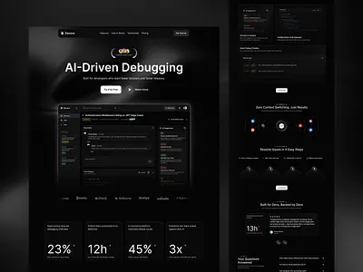 AI Debugging Platform Landing Page ai coding dark dark design debugging dev developer tool landinpage monochrome tool ui ui design web