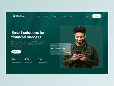 Quidexa - Finance Website Design Hero section banking website design card design digital banking finance finance landing page finance website fintech fintech ui interface landing page mobile wallet modern fintech payment solution saas landing page saas website uidesign web platform website design