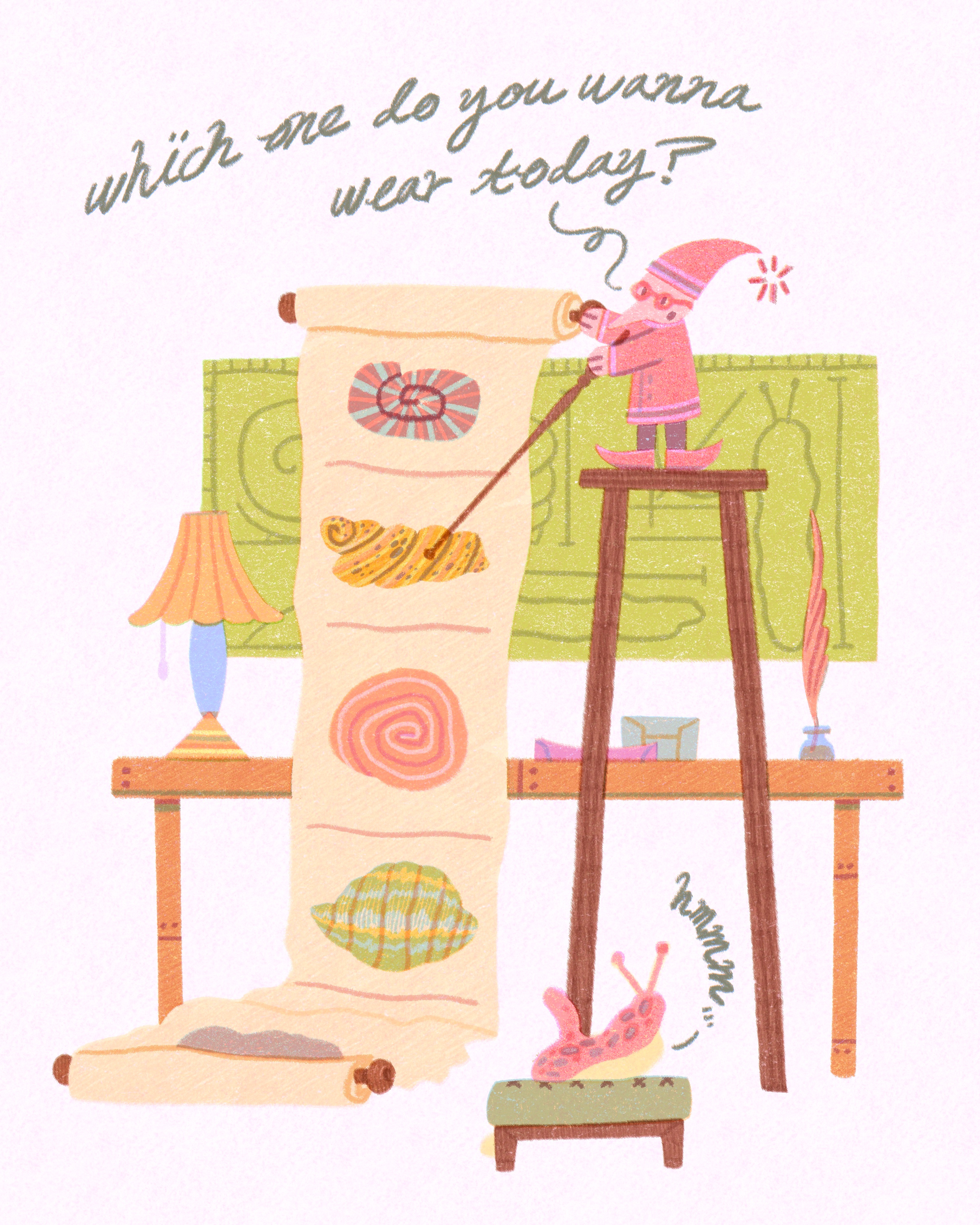 Which one do you wanna wear today? art artwork childrenillustration design desk fashion handwritten illust illustration ipad kidlitillustration lamp pattern peachtober peachtober25 photoshop poster slug snail tweetyheather