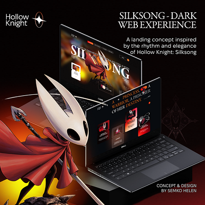 Silksong - Dark Website Design ,Gradient Glow animation branding darktheme design figma gameui gamingdesign lan landingpage typography ui ux webdesign