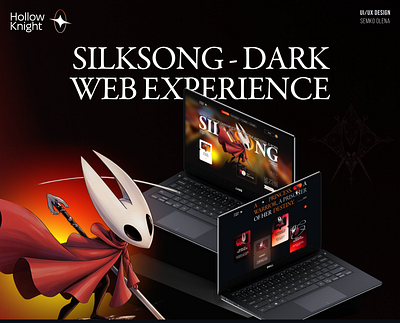 Silksong - Dark Website Design ,Gradient Glow animation branding darktheme design figma gameui gamingdesign lan landingpage typography ui ux webdesign