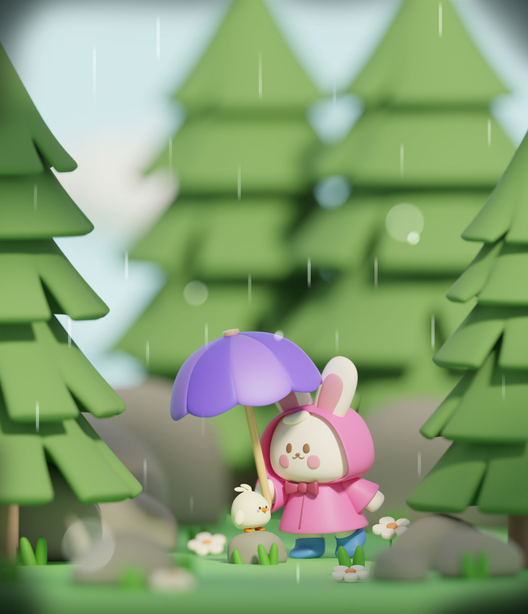 Under the Purple Umbrella! 3d character color concept illustration