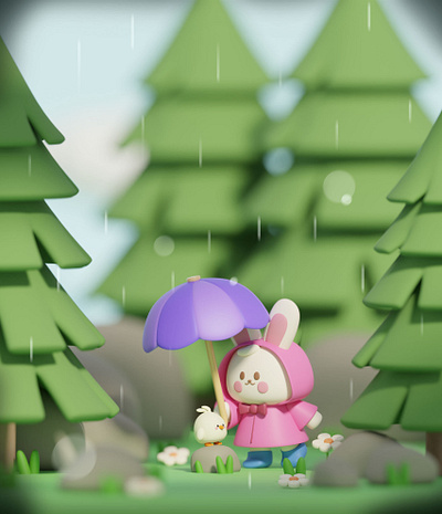 Under the Purple Umbrella! 3d character color concept illustration