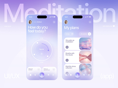 Meditation Mobile App — Mindfulness & Mood Tracker animated breathing app ui figma app design health app ui ios app design meditation app design mindfulness app minimal app ui mobile app mobile app design mood tracker ui ui design ux design wellness app