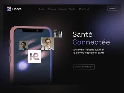 Header ' Santé Connectée black landing fintech graphiste header health app health care health header hero hero header landing page medical saas ui design ui designer ui ux