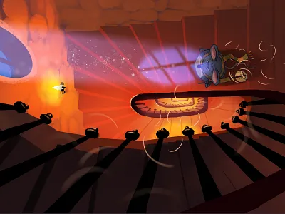 Pip and the Clock 04 animation book british character children clock england illustration mouse night spiral staircase stairs story tale top view tower