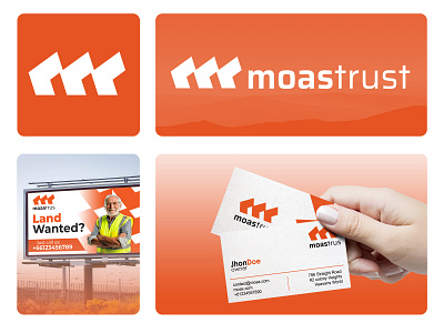 moastrust - Brand Identity australian land seller billboard design brand brand identity branding businesscard construstion land seller identity letter m logo logo mark logotype modern logo multi business logo orange logo real estate