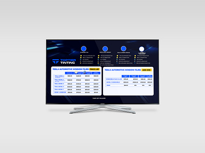 Automotive Window Films TV Screen Menu Design automotive price list ceramic detailing digital menu digital price list price list tesla tv menu tv screen menu washing wax