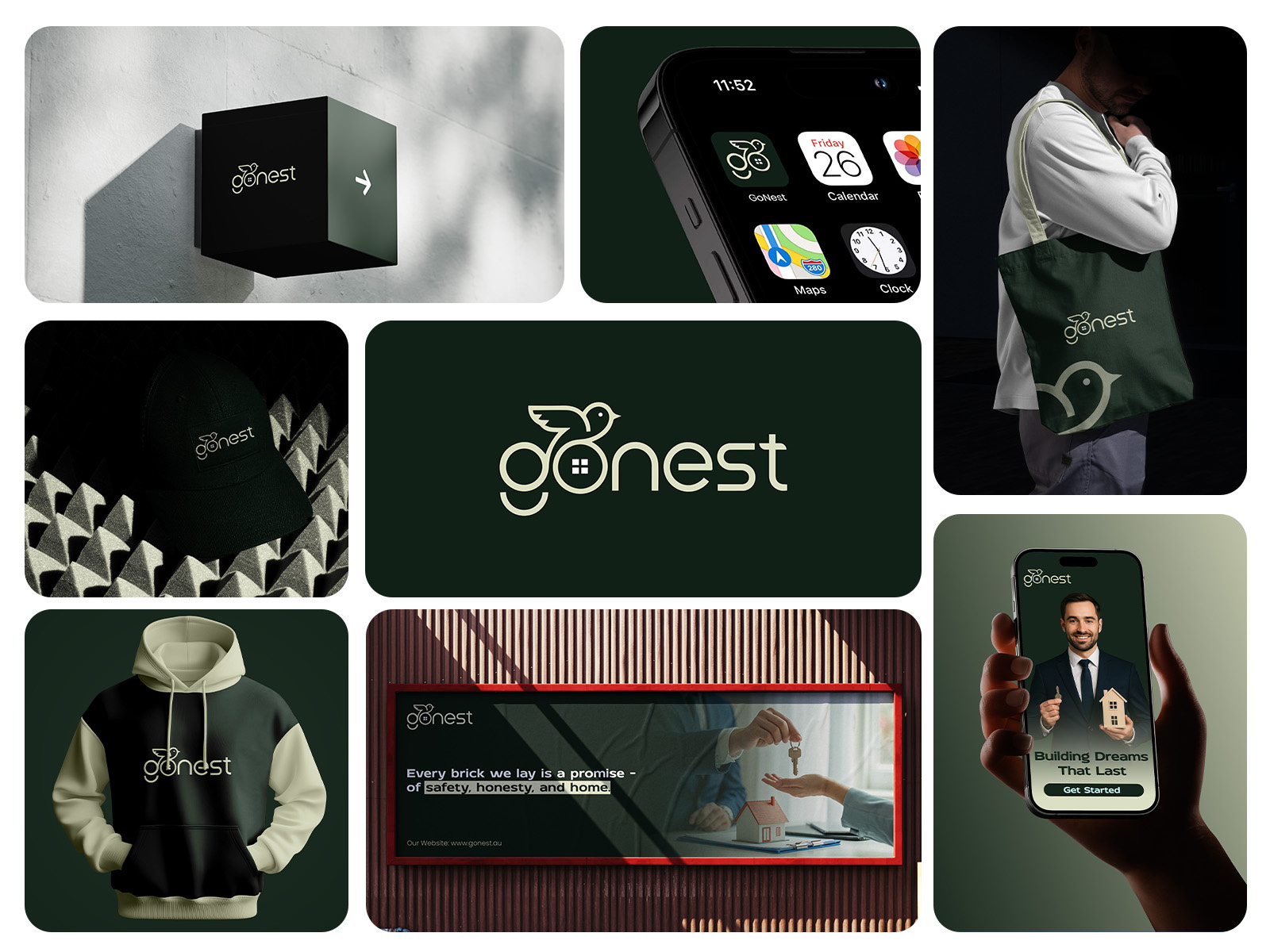 GoNest – Modern Real Estate Logo & Brand Identity Design branding concept clean logo creative logo elegant branding gonest home brand identity system nest logo professional logo property business real estate agency real estate company real estate logo