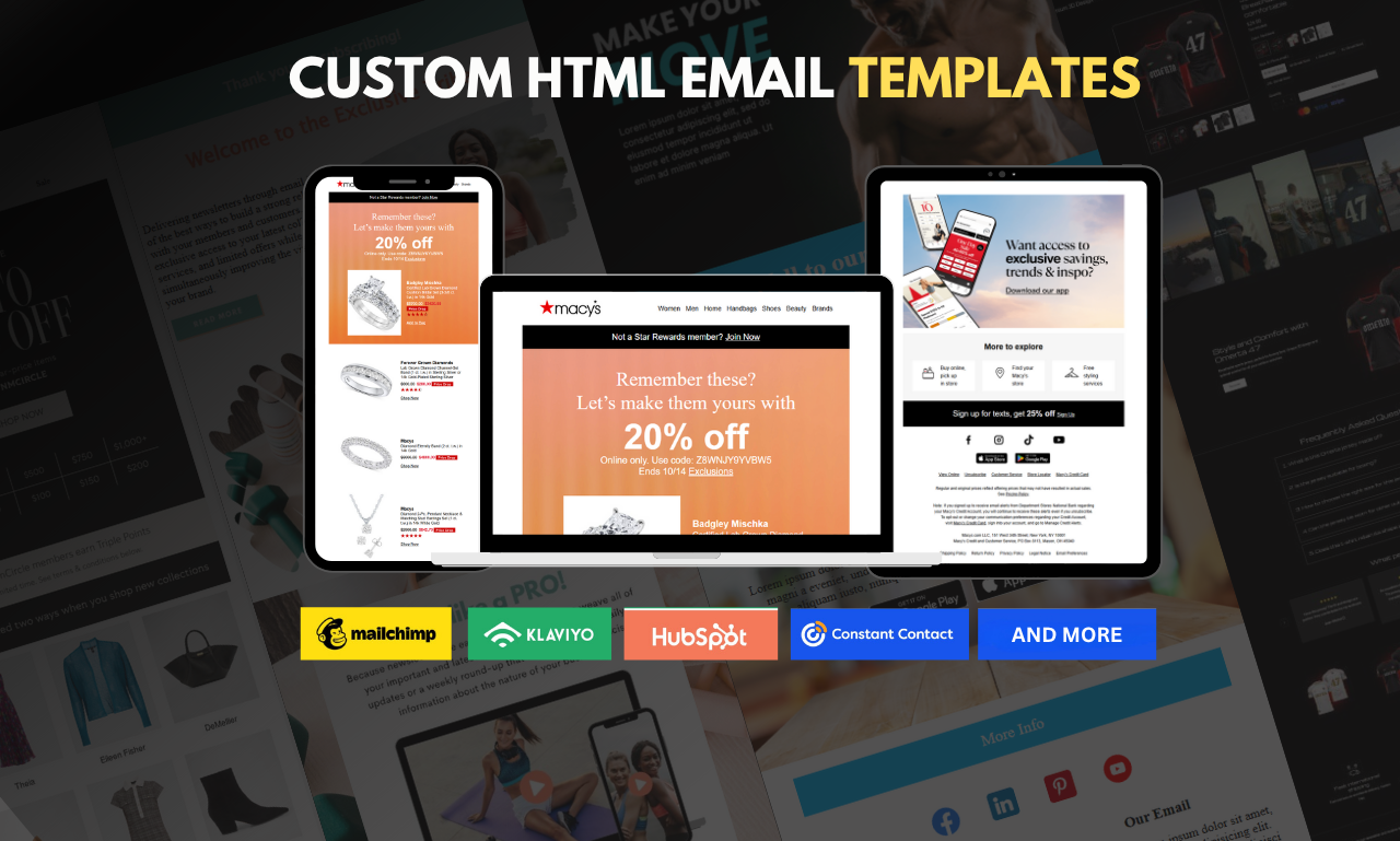 Custom HTML email design with responsive email design email template html email design klaviyo mailchimp responsive email design