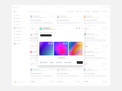 Create New Post app design create new post modal pop up posting pop up product design social media ui ui design ux web app design