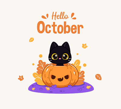 October autumn kawaii kitten trick or treat