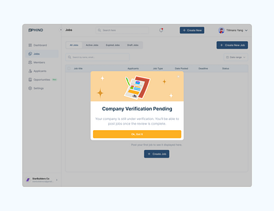 Phind - Company Verification pending screen animation das dashboard design graphic design illustration motion graphics product design ui ux web app
