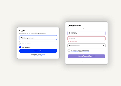 Clean Sign-Up and Log-In Card Design for Web authentication card ui login page minimalist sign up form