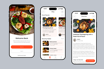 Blog screen- AI Food Recipe Mobile App aiappdesign aifoodapp appdesign appui blog blog page blog screen cookingapp foodapp foryou mobileappdesign mobileux overview smartcooking uidesign uxdesign