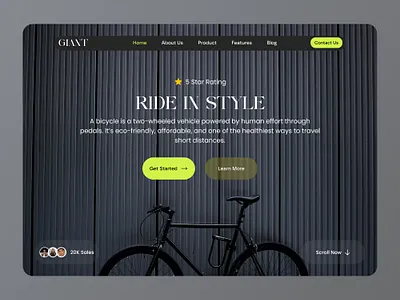 Ride in Style – Modern Bicycle Hero Page UI Design bicycle website bike brand bike store website clean interface creative web design dark theme ui ecommerce landing page figma design hero section homepage design interaction design landing page design minimalist design modern ui design product landing page responsive web design ui inspiration ux ui case study web ui website concept