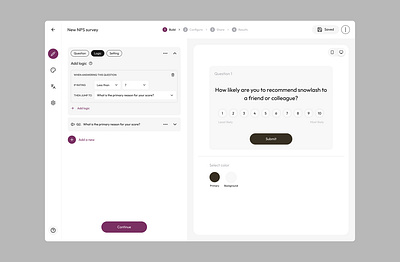 NPS survey builder web app dashboard design product design ui ux web app