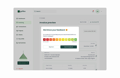 Net promoter score (NPS) feedback modal dashboard design graphic design product design ui ux web app
