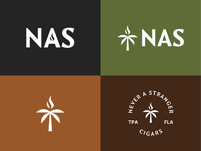 NAS Cigars - Crafting a Brand Identity alcohol badge logo brand design brand identity brand identity design branding cigars design flame florida illustration logo logo design logo designer minimal palm tree social spirits tampa tobacco