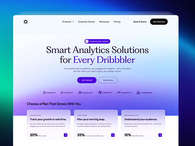 Creator Analytics – SaaS Landing Page for Dribbblers analytics dashboard b2b website clean header clean ui data design gradient ui header hero landing page modern saas design modern web design saas design saas landing page saas web design saas website saas website design tech startup ui