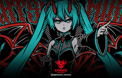 Hatsune Miku Demon T-shirt Design design exclusive vector hallowen design hatsune miku hatsune miku demon hatsune miku tshirt illustration t shirt tshirt design vector