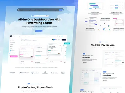 Taskko - SAAS Website Template analytics b2b blue charts clean cloud framer gradient homepage landing page product design saas saas landing page saas website design saas website template task management team management tecnology webflow website