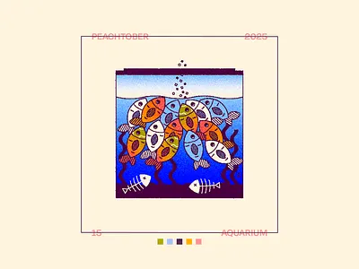 Peachtober Day 15: Aquarium 2d aquarium eating feeding fish grain illustration peachtober scales water