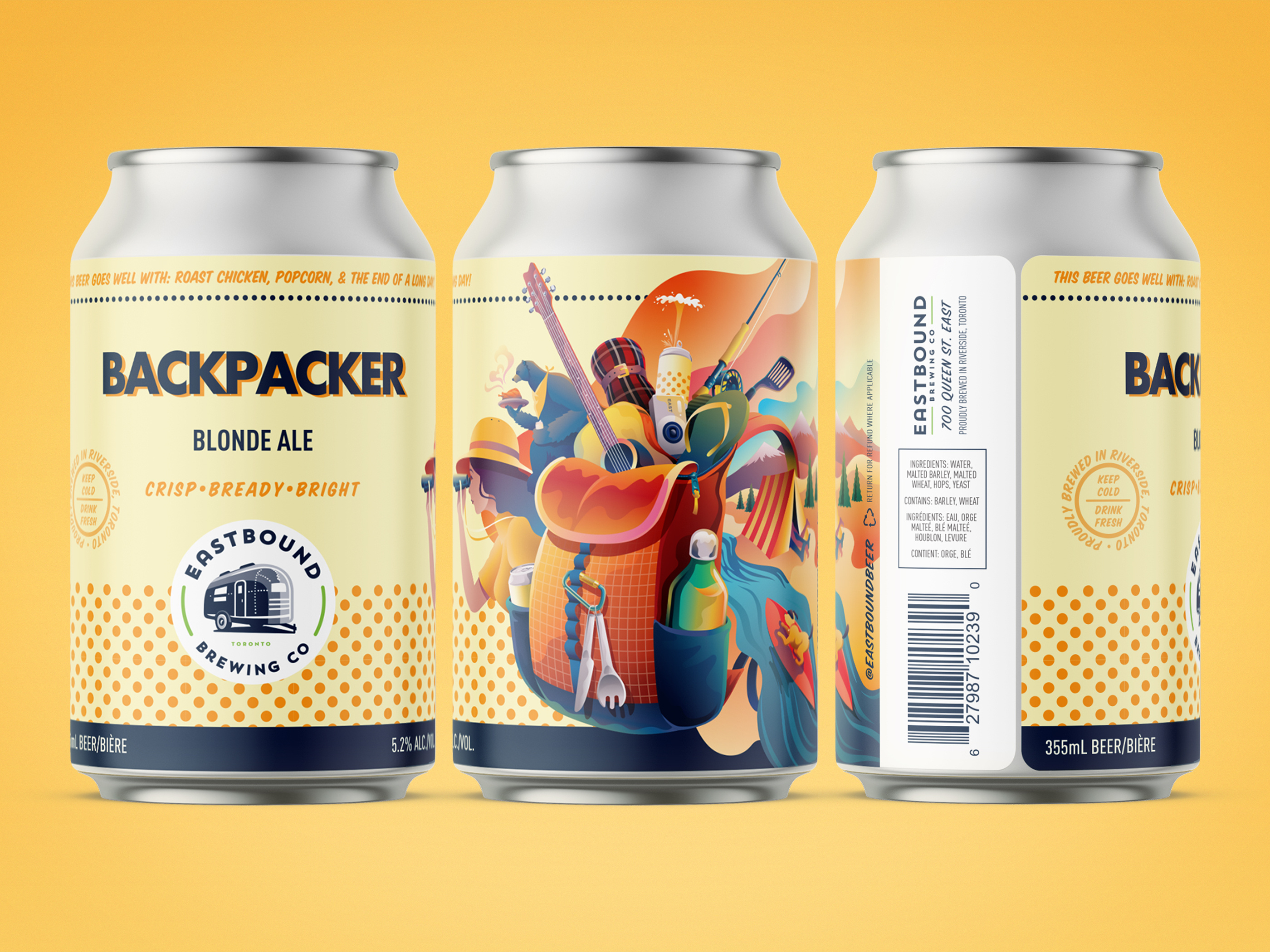 Eastbound Brewing Co Backpacker Beer beer canada canadiana design eastbound graphic design illustration illustrator label design shimizu shingo toronto typography vancouver vector vector graphics