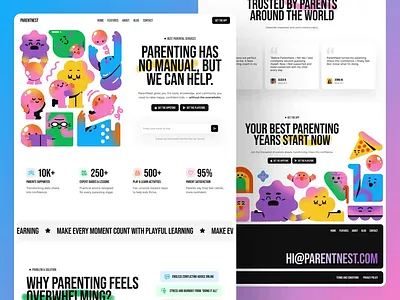 ParentNest - Website Landing Page Animation animation character desifb colorful cute graphic design home home page home school illustration landing page motion graphics parenting playful rive ui design ui ux uix web design website