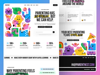 ParentNest - Website Landing Page Animation animation character desifb colorful cute graphic design home home page home school illustration landing page motion graphics parenting playful rive ui design ui ux uix web design website