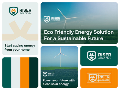 RISER - Logo Design Concept creative design eco friendly electricity energy geometric glow guard logo design modern nature power protect safety sheild solar solar panel sunshine technology turbine