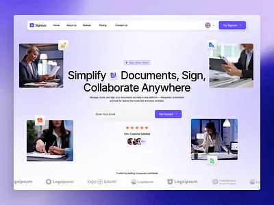 Document Management & E-Signature Platform Landing Page app automation business document esignature management productivity saas ui web website workflow