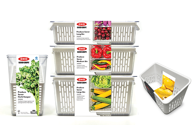 OXO Good Grips Produce Saver Suite 3d rendering branding packaging design photography production ui