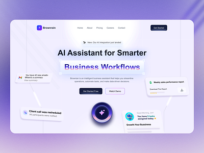 AI Assistant for Smarter Workflows – SaaS Landing Page ai lanidng page ai saas aiplatform artificial intelligence automation data visualization digital assistant landing page modern productivity app saas design saas landing page task management tech startup techdesign webapp website workflowautomation