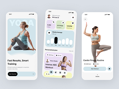 Minimal Fitness & Yoga App UI Design activity tracker clean design daily workout exercise app fitness app fitness dashboard fitness ui gym app health and wellness health app minimal design mobile app concept mobile ui modern ui ui inspiration ux design wellness app workout tracker yoga app yoga routine