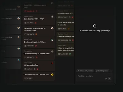Ask AI Copilot aiassistant clean clienttasks darkinterface dashboard enterprisedesign financialplaning flat kanbanstyle minimal productivityui saas shadcn shadcnui tailwind taskmanagement workflowautomation