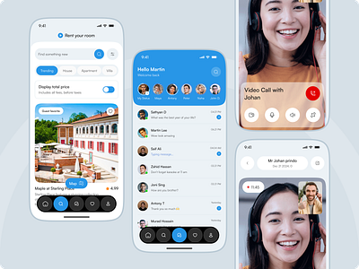Rooms & Flats For Rent Mobile app apartment apartment rent app booking branding flat housing ios message mobile app product design property booking real estate rental business renting app room flat rent search ui ux video call