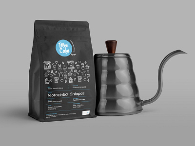 Bleu Café branding coffee identity packaging render