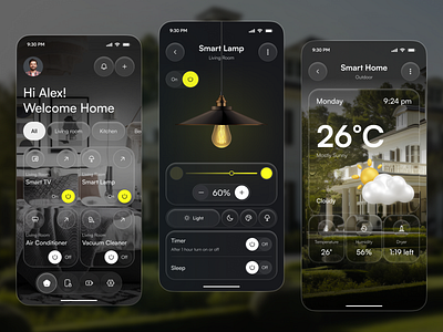 Smart Home App UI — Control Your Home With Style app design dashboard design home automation app home control app home management app mobile mobile app smart device control smart home app smart technology ui design