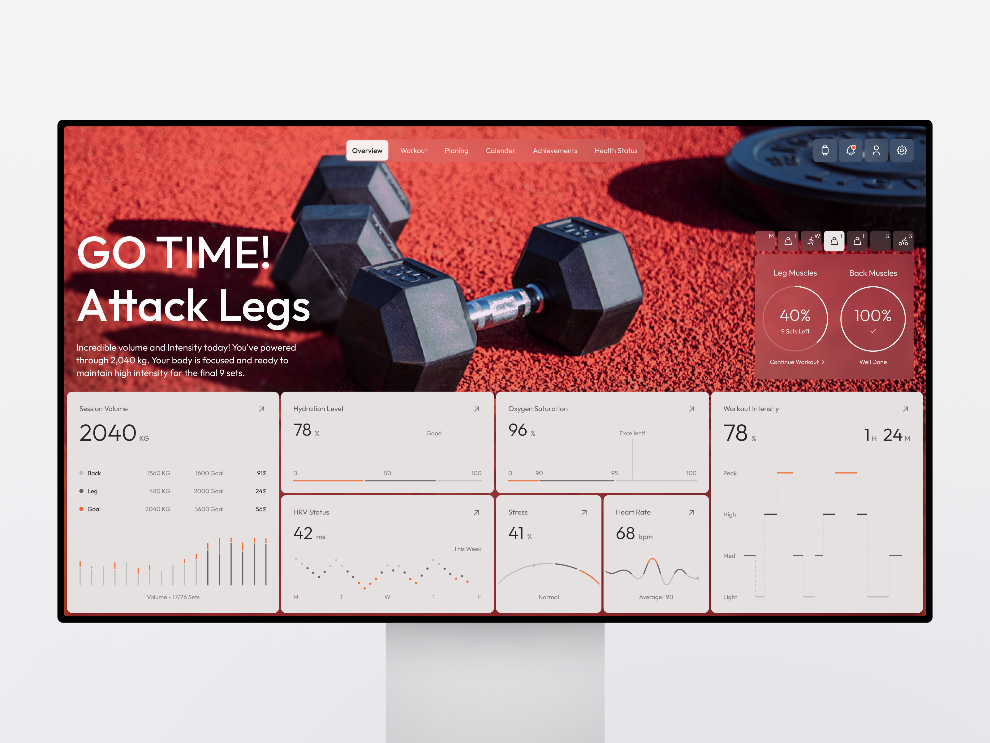 Workout Performance Dashboard apple body metrics clean dashboard dashboard ui fitness fitness dashboard graphic design gym gym app health health dashboard minimal orange training app ui uiux workout workout dashboard workout tracker