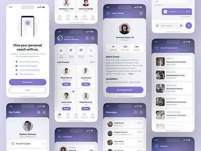 Personal Coach Hiring Mobile App UI Design ai coach hiring app design coaching app figma ui kit health app improvement tracking learning app personalized fitness personalized traning app progress tracker uiux design