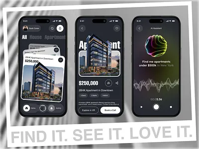 AI-Powered Real Estate App ai ai assistance ai chatbot house search listing map listing mobile app mobile app design property property listing property management property marketing property search proptech real estate real estate app real estate design rental residence uiux