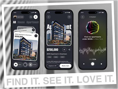 AI-Powered Real Estate App ai ai assistance ai chatbot house search listing map listing mobile app mobile app design property property listing property management property marketing property search proptech real estate real estate app real estate design rental residence uiux