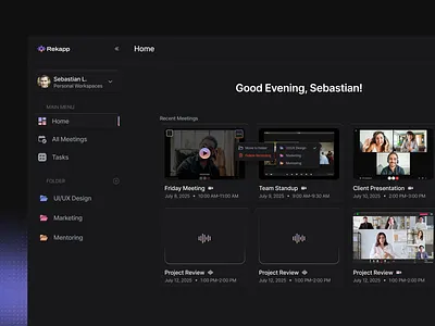 Rekapp - AI Meeting Notetaker ai ai meeting ai notetaker dashboard gradient meetings note taker product design screen ui design user interface user interface design