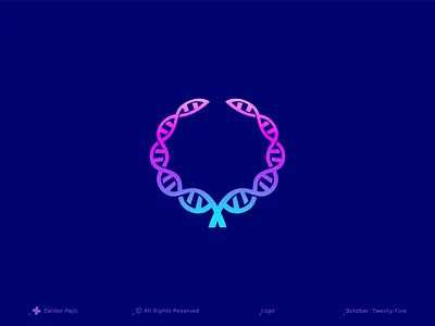 DNA laurel mark advance badge biology brand branding excellence genetics graphic design innovation institution international logo modern research safety science seal stem technology test