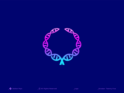 DNA laurel mark advance badge biology brand branding excellence genetics graphic design innovation institution international logo modern research safety science seal stem technology test