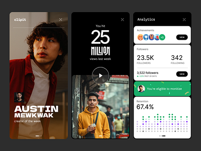 Video App app design badges content creation followers mobile app designer monetize recap summary ugc video analytics video app video platform video stats youtube